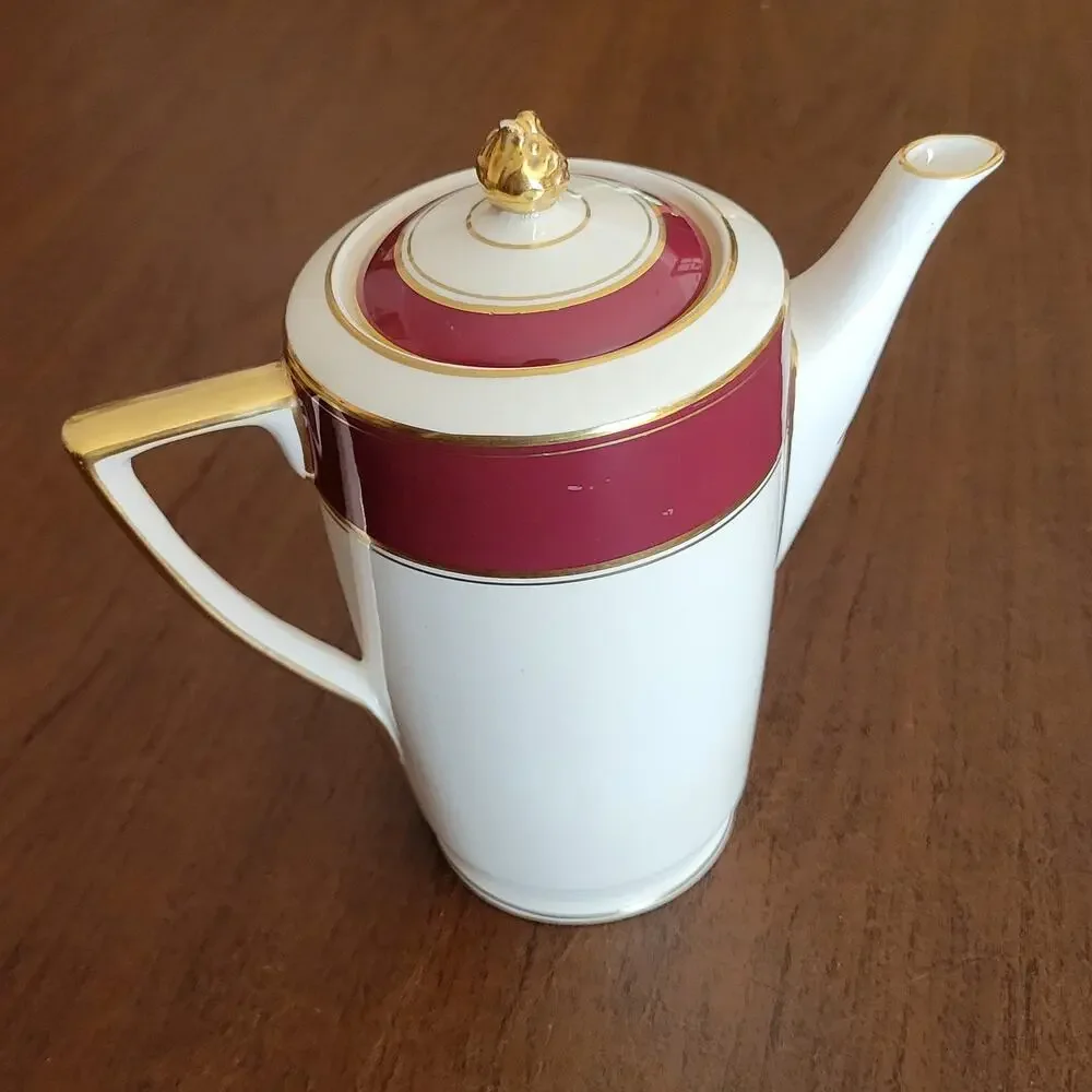 Vintage Fondeville Ambassador Ware Maroon Ivory  Coffee pot with lid England